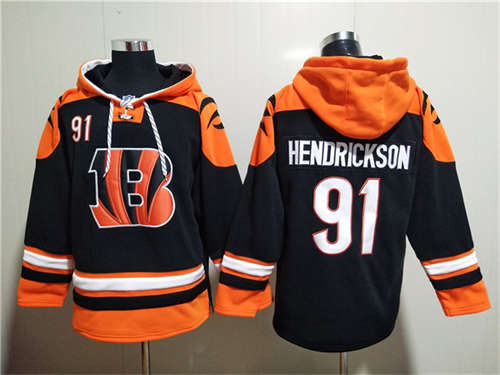 Cincinnati Bengals #91 Trey Hendrickson Orange Black Ageless Must-Have Lace-Up Pullover Hoodie